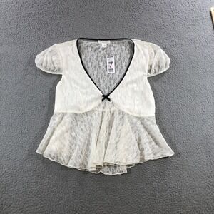 full tilt babydoll top shirt womens L White laced summer bow